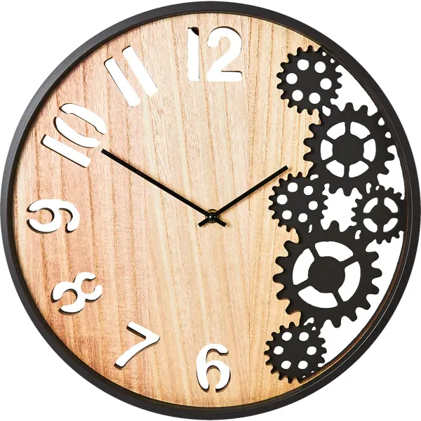 Часы настенные Шестеренки круг МДФ цвет бежево-черный бесшумные ø40 см