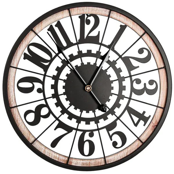Часы настенные Шестеренки круг МДФ цвет черно-бежевые бесшумные ø40 см