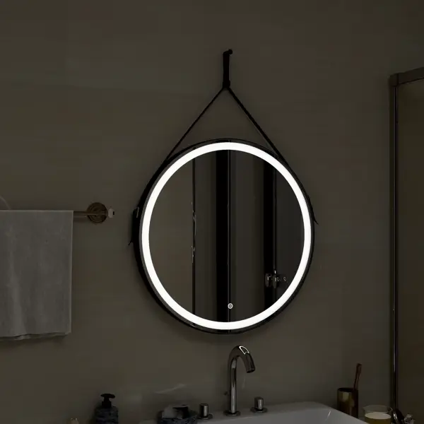 Зеркало на ремне с подсветкой Belt Black LED ø65 см