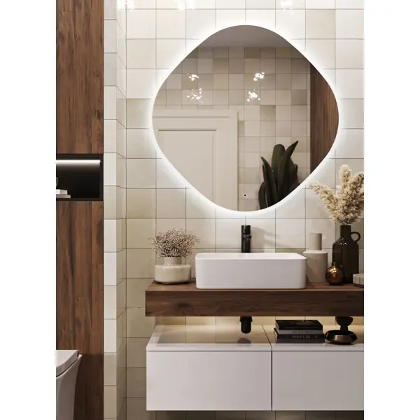 Зеркало для ванной Omega Glass Фантом SD51 с подсветкой 90x90 см ассиметричное зеркало для ванной верона vrn80x65 ассиметричное 80x65 см