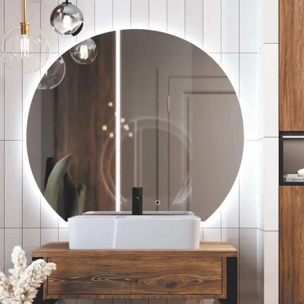 Зеркало для ванной Omega Glass Эклипс SD45 с подсветкой 78x90 см 1/2 круга зеркало для ванной image gray с подсветкой и полкой 45x80 см