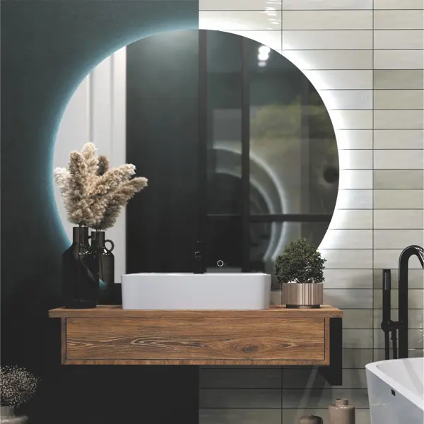 Зеркало для ванной Omega Glass Эклипс SD46 с подсветкой 97x110 см 1/2 круга зеркало для ванной omega glass эклипс sd46 с подсветкой 97x110 см 1 2 круга