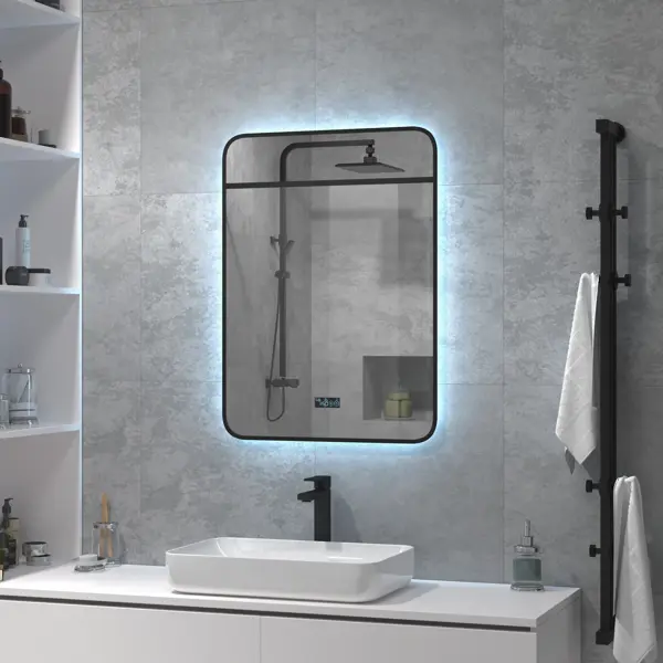 Зеркало для ванной Drive с подсветкой 60x80 см цвет черный зеркало am pm gem 100 с подсветкой часы и косметическое зеркало m91amox1003wg