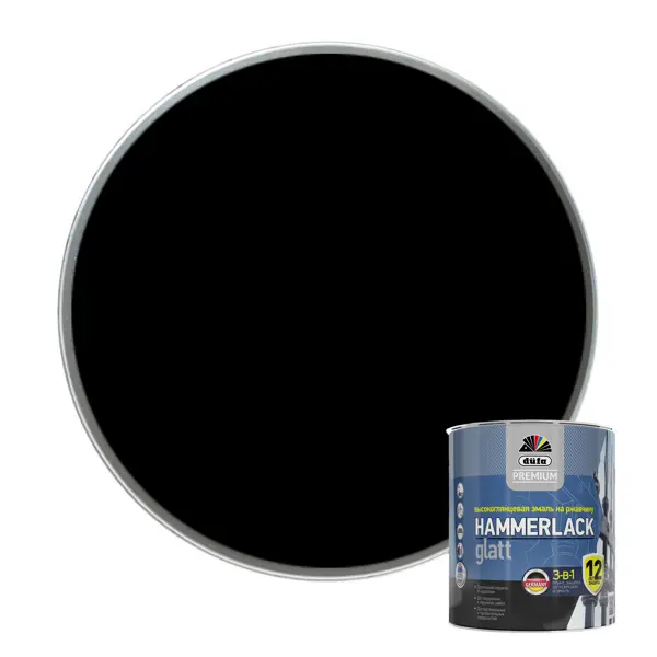 Эмаль по ржавчине 3 в 1 Dufa Hammerlack гладкая цвет черный 0.75 л эмаль по ржавчине 3 в 1 dufa hammerlack темно зеленый 2 5 л