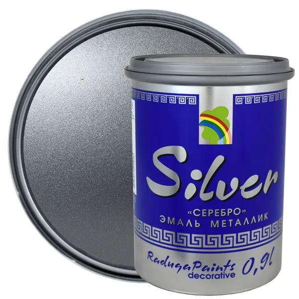 Эмаль акриловая Радуга глянцевая серебряный металлик Р-117 0.9 л эмаль акриловая радуга металлик глянцевая серебро р 117 0 25 л