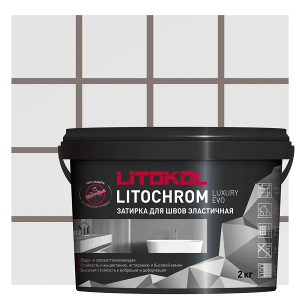 фото Затирка цементно-полимерная litokol litochrom luxury evo цвет lle 130 серый 2кг