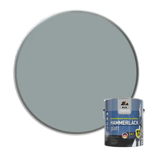 фото Эмаль по ржавчине 3 в 1 dufa hammerlack гладкая цвет серый 2.5 л