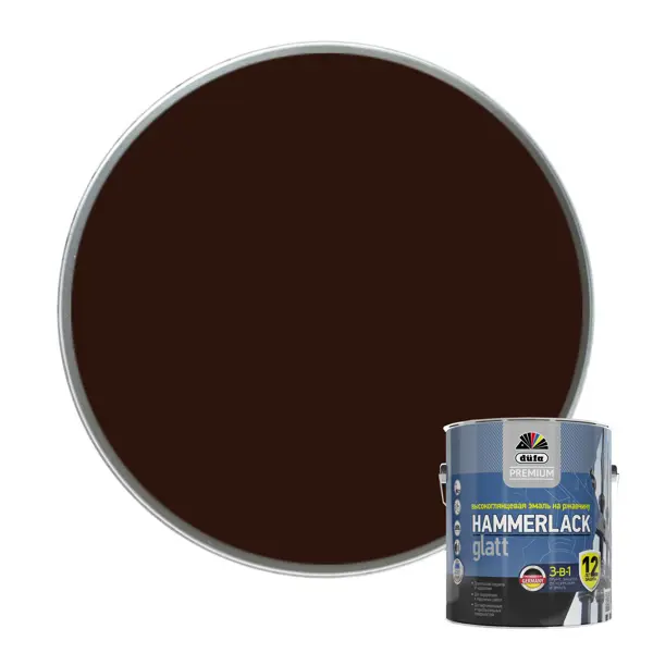 Эмаль по ржавчине 3 в 1 Dufa Hammerlack гладкая цвет шоколад 2.5 л колорант luxens 100 мл цвет горький шоколад