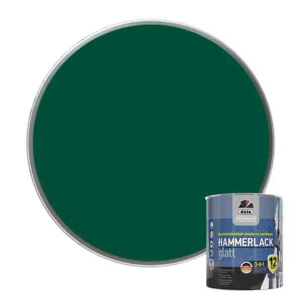 Эмаль по ржавчине 3 в 1 Dufa Hammerlack гладкая цвет темно-зеленый 0.75 л эмаль однокомпонентная brilliant gloss темно зеленый marine green 0 75 л more 10257746