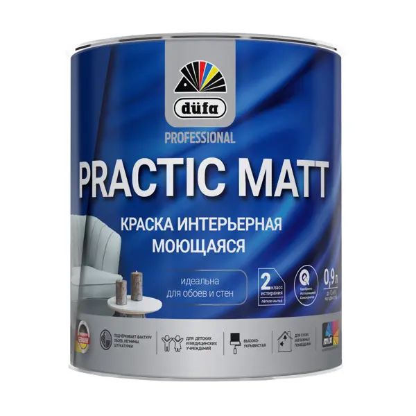 Краска для стен и потолков Dufa Prof Practic Matt матовая цвет белый база Б1 0.9 л