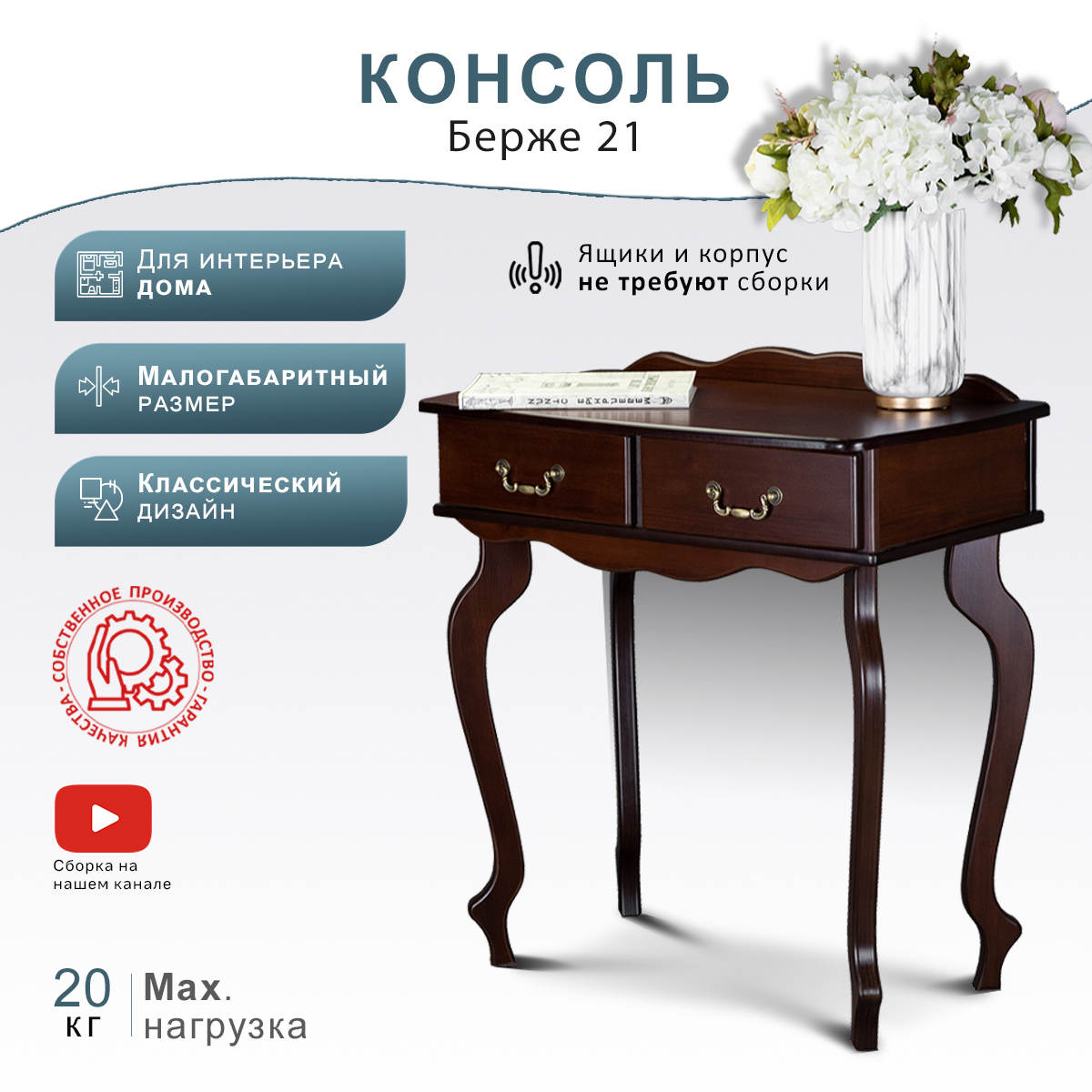 Консоль Берже 80x86x46 см цвет темно-коричневый ✳️ купить по цене 16545  ₽/шт. в Тольятти с доставкой в интернет-магазине Леруа Мерлен