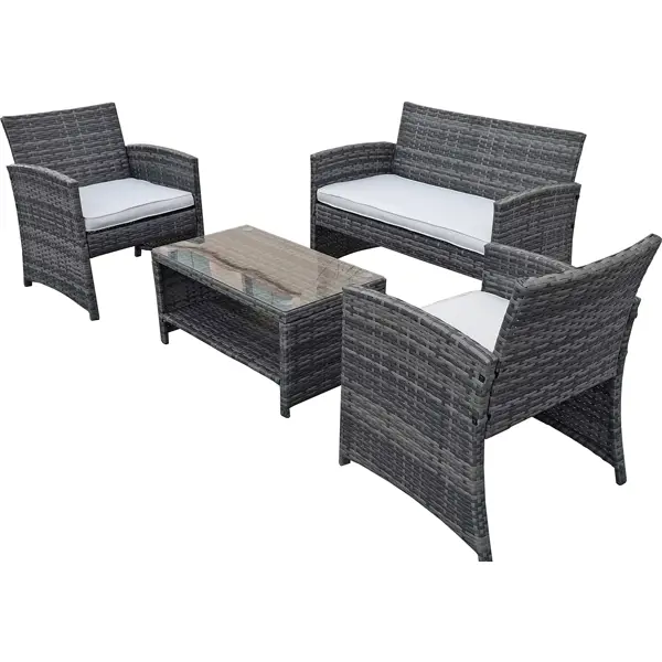 Комплект садовой мебели Lori искусственный ротанг серый диван 1 шт. стол 1 шт. кресло 2 шт. подушки 3 шт. накидка на диван 90x150 см искусственный мех серый