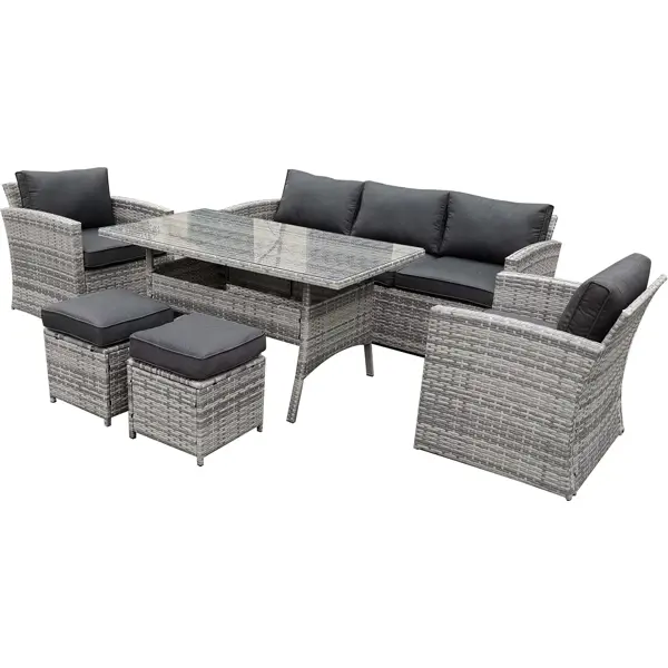 Комплект садовой мебели Orlean искусственный ротанг серый диван 1 шт. кресло 2 шт. пуф 2 шт. стол 1 шт. подушки 12 шт. накидка на диван 90x150 см искусственный мех серый