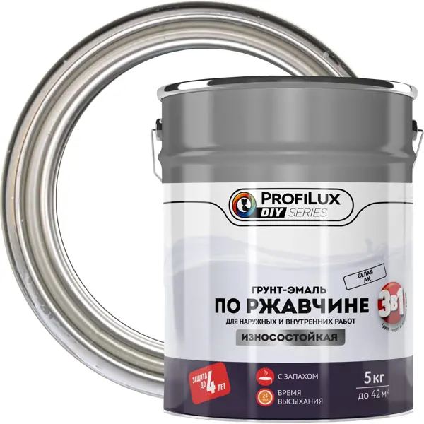 Грунт-эмаль 3 в 1 Profilux DIY гладкая цвет белый 5 кг универсальный грунт profilux