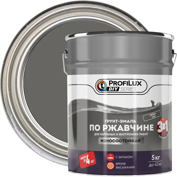 Грунт-эмаль 3 в 1 Profilux DIY гладкая цвет серый 5 кг универсальный грунт profilux