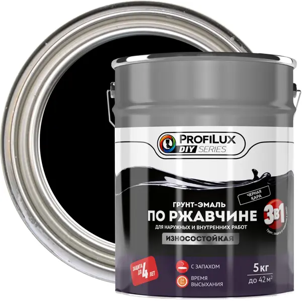 Грунт-эмаль 3 в 1 Profilux DIY гладкая цвет черный 5 кг огнезащитная эмаль для кабельных линий огнеза