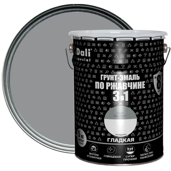 Грунт-эмаль 3 в 1 Dali Special гладкая цвет серый 5 кг термостойкая эмаль dali