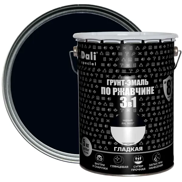 Грунт-эмаль 3 в 1 Dali Special гладкая цвет чёрный 5 кг грунт эмаль 3 в 1 profilux гладкая чёрный 0 9 кг