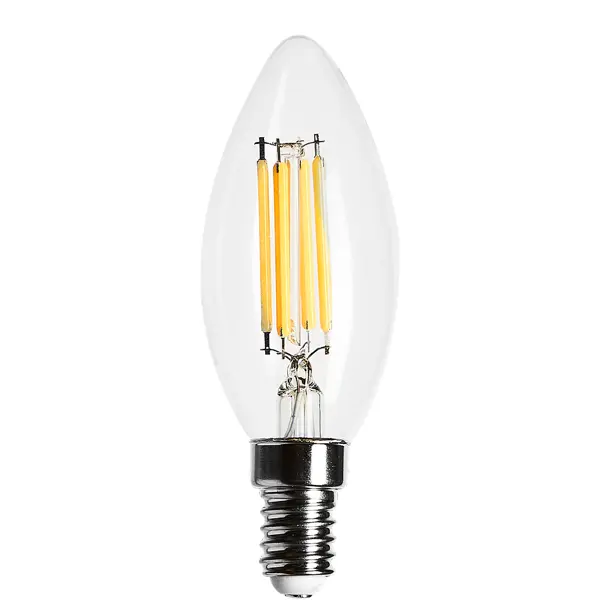Лампа светодиодная филаментная Osram E14 220 В 5 Вт свеча прозрачная 520 лм белый свет, для диммера ночник свеча лошадка led от батареек 3хlr44 белый 4 7х4 7х10 5 см