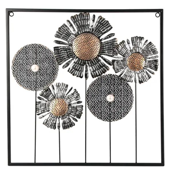 фото Панно настенное цветы металл 50 см серебристо-черный без бренда