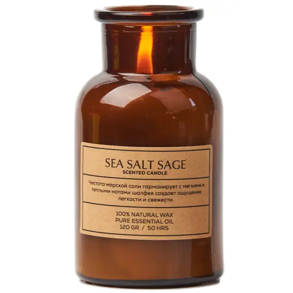 Свеча ароматизированная Sea Salt Sage коричневый 10.5 см соль для ванны 350 гр восстанавливающая желтая пачули fragrant salt
