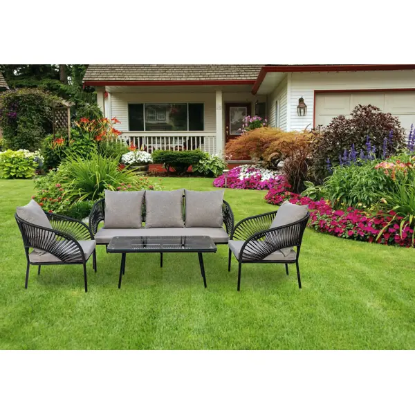 фото Набор садовой мебели luna ротанг цвет графит диван - 1 шт стол - 1 шт кресло - 2 шт без бренда