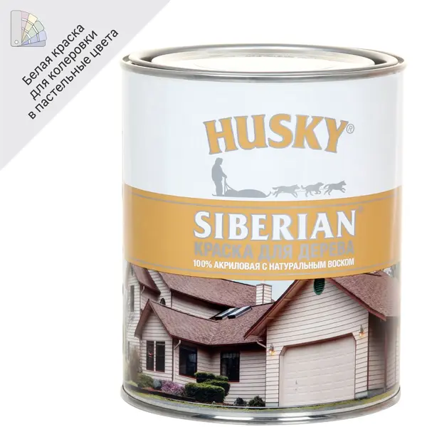 Краска по дереву Husky Siberian полуматовая цвет белый база А 0.9 л