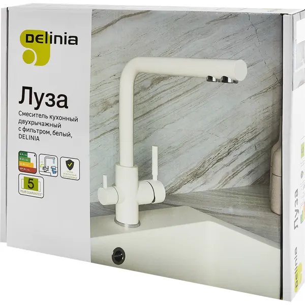 фото Смеситель кухонный delinia луза высота 34.7 см цвет белый жасмин
