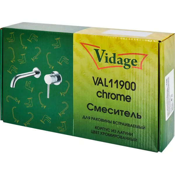фото Смеситель для раковины vidage val11900ch, скрытый монтаж, однорычажный, цвет хром