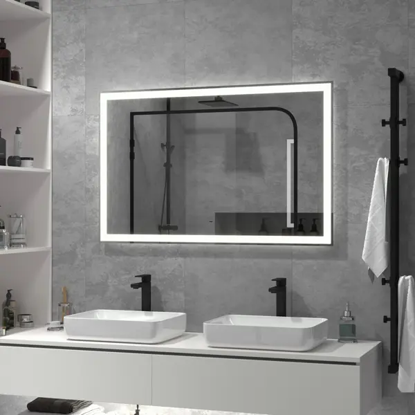 Зеркало для ванной Status с подсветкой 100x70 см цвет серый зеркало для ванной акваль лофт в2 4 04 1 0 0 с полками 100x70 см дуб вотан