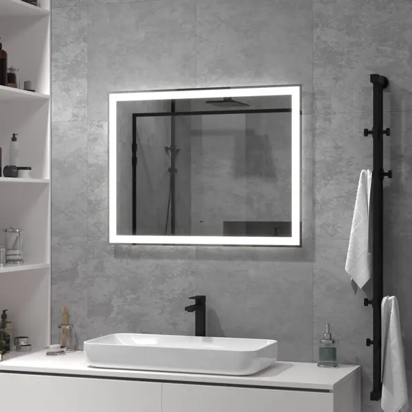 Зеркало для ванной Status с подсветкой 90x70 см цвет серый
