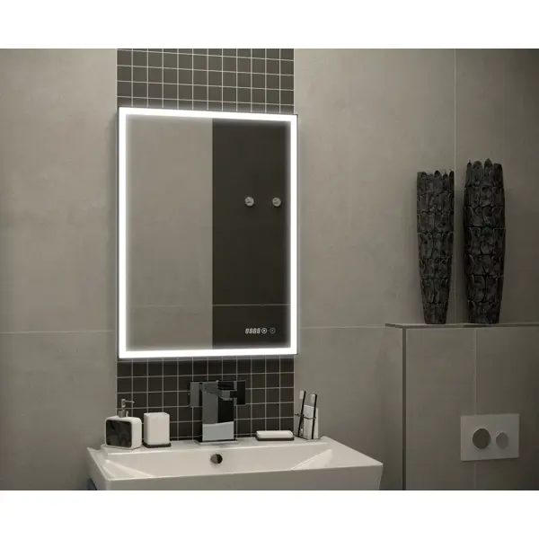 Зеркало для ванной Stretto Black с подсветкой 60x80 см зеркало am pm gem 65 с подсветкой часы и косметическое зеркало m91amox0653wg