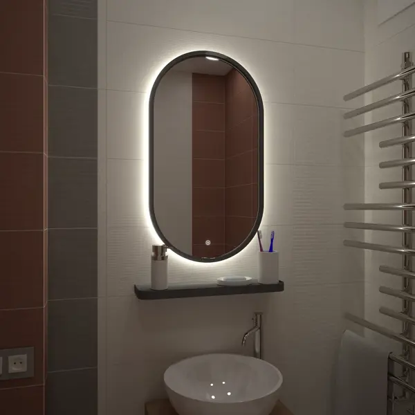 Зеркало для ванной Image Gray с подсветкой и полкой 45x80 см