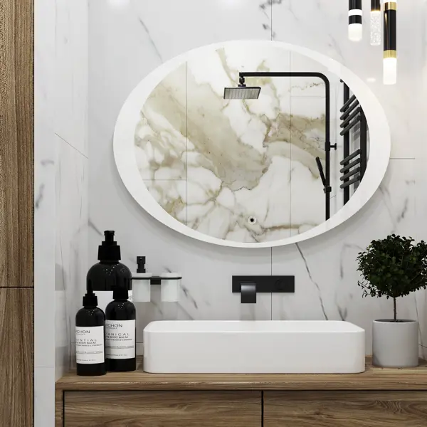 Зеркало для ванной Omega Glass Кан SD66 с подсветкой 80x60 см овальное зеркало для ванной drive с подсветкой 80x60 см