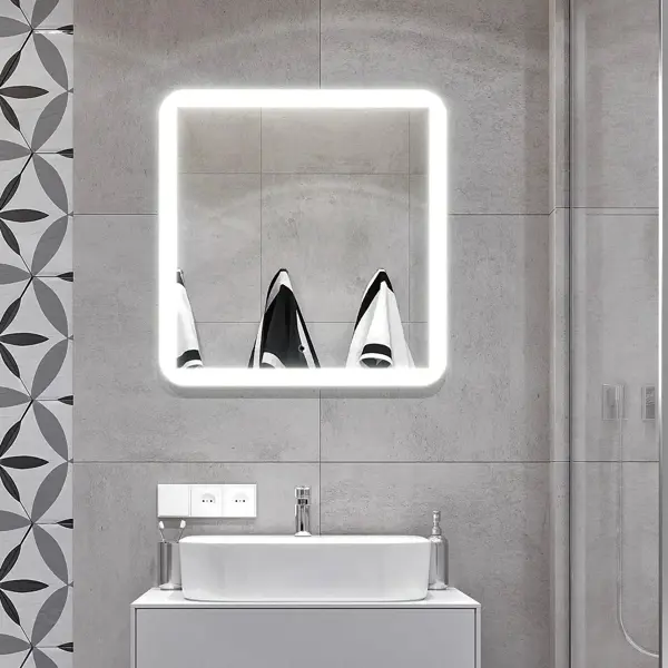 Зеркало для ванной Omega Glass Вилен NNSD60 с подсветкой 60x60 см квадратное зеркало для ванной omega glass nnsp008м с полкой 50x70 см прямоугольное