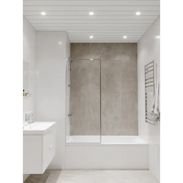 Комплект потолка для туалета 1.35x0.9 м цвет белый матовый/хром комплект панелей мдф вайнскот 5 эмаль белый 920x153 мм 1 3 м²