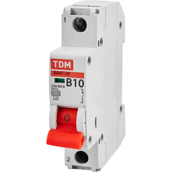 Автоматический выключатель TDM Electric ВА47-29 1Р B10 A 4.5 кА устройство защитного отключения tdm electric вд1 63 2 полюса 16 а 10 ма sq0203 0002