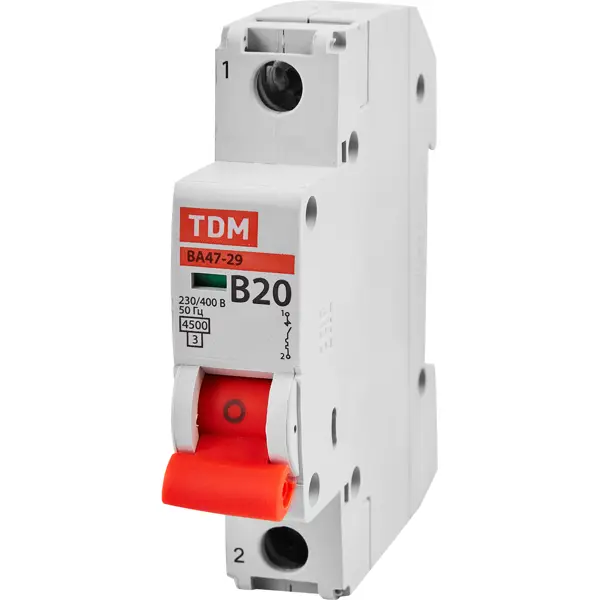 Автоматический выключатель TDM Electric ВА47-29 1Р B20 A 4.5 кА устройство защитного отключения tdm electric вд1 63 2 полюса 16 а 10 ма sq0203 0002