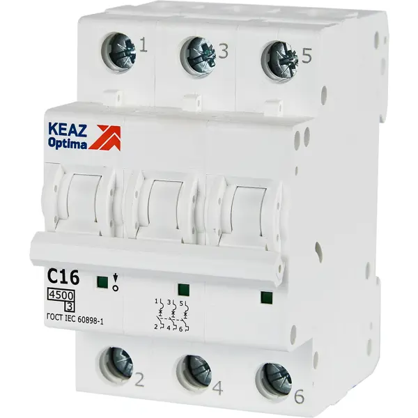 Автоматический выключатель КЭАЗ Opti Din BM63 3P C16 А 4.5 кА дифференциальный автомат кэаз opti din 2p c10 а 30 ма 4 5 ка ас d63 22c10 ac у3