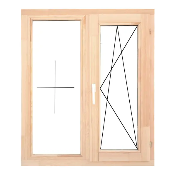 Окно деревянное двустворчатое сосна 1160x1170 мм (ВхШ) однокамерный стеклопакет цвет натуральный