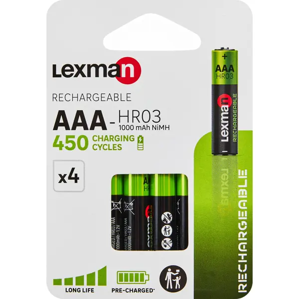 Батарейка аккумуляторная Lexman AAA 1000 mAh 4 шт. аккумуляторная батарейка duwi aa li ion li ion 1800 мач 4 шт