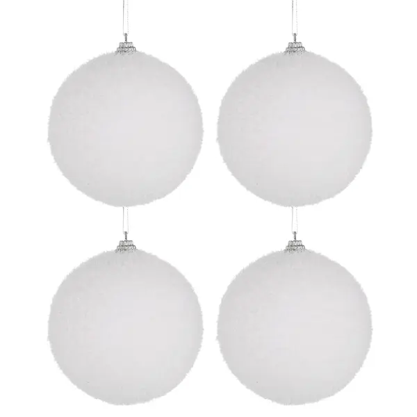 Набор ёлочных шаров флокированных 8 см цвет белый, 4 шт. корзина для игрушек размер 35x35 см