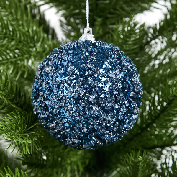Елочное украшение Шар с синими блестками Christmas ø8 см цвет синий