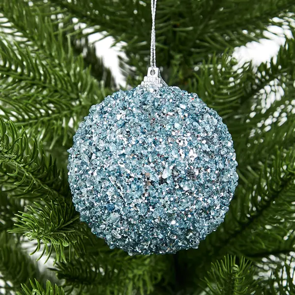 Елочное украшение Шар с голубыми блестками Christmas ø8 см цвет синий