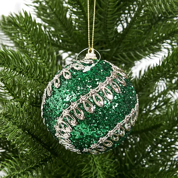 Елочное украшение Шар с узором из блесток Christmas ø8 см цвет зеленый украшение елочное олень лежит акрил 9 см