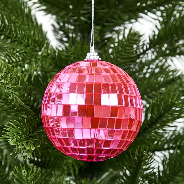Елочное украшение Шар-диско пластиковый Christmas ø8 см цвет розовый елочное украшение шар с голубыми блестками christmas ø8 см синий