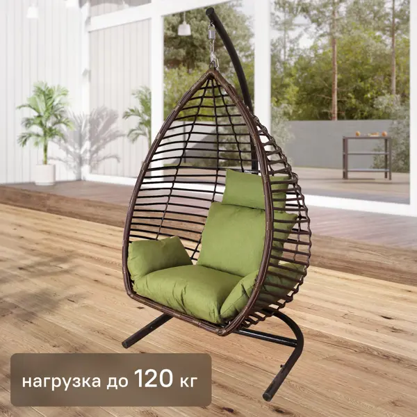 Кресло подвесное Greengard Орион до 120 кг коричнево-зеленый с опорой подвесное кресло цвет плетения черный подушка зеленый каркас черный маленькое