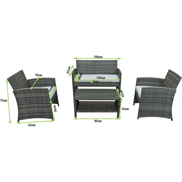 фото Комплект садовой мебели lori искусственный ротанг серый диван 1 шт. стол 1 шт. кресло 2 шт. подушки 3 шт. без бренда