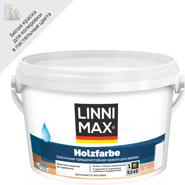 Краска фасадная Linnimax Holzfarbe моющаяся матовая цвет белый матовая база 1 1.25 л краска интерьерная linnimax litex 2 белый база б1 2 5 л