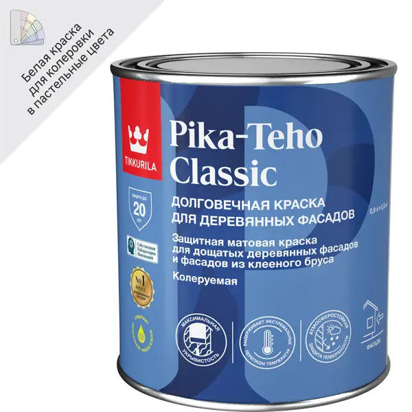 Краска фасадная Tikkurila Pika-Teho Classic моющаяся матовая цвет белый база A 0.9 л антисептик для дерева tikkurila valtti log база ес 0 9 л